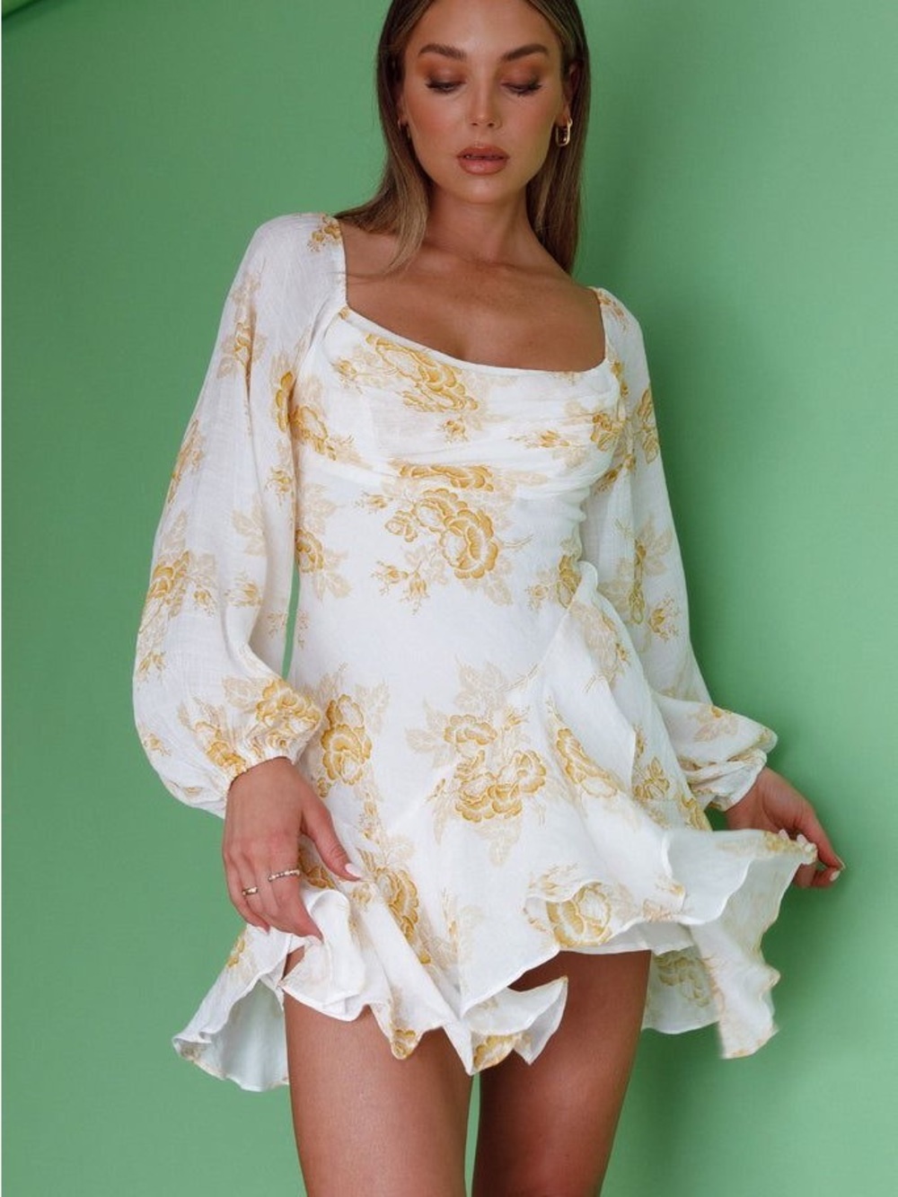 Hello Molly make me believe Mini Dress with Yellow Floral Print size 6